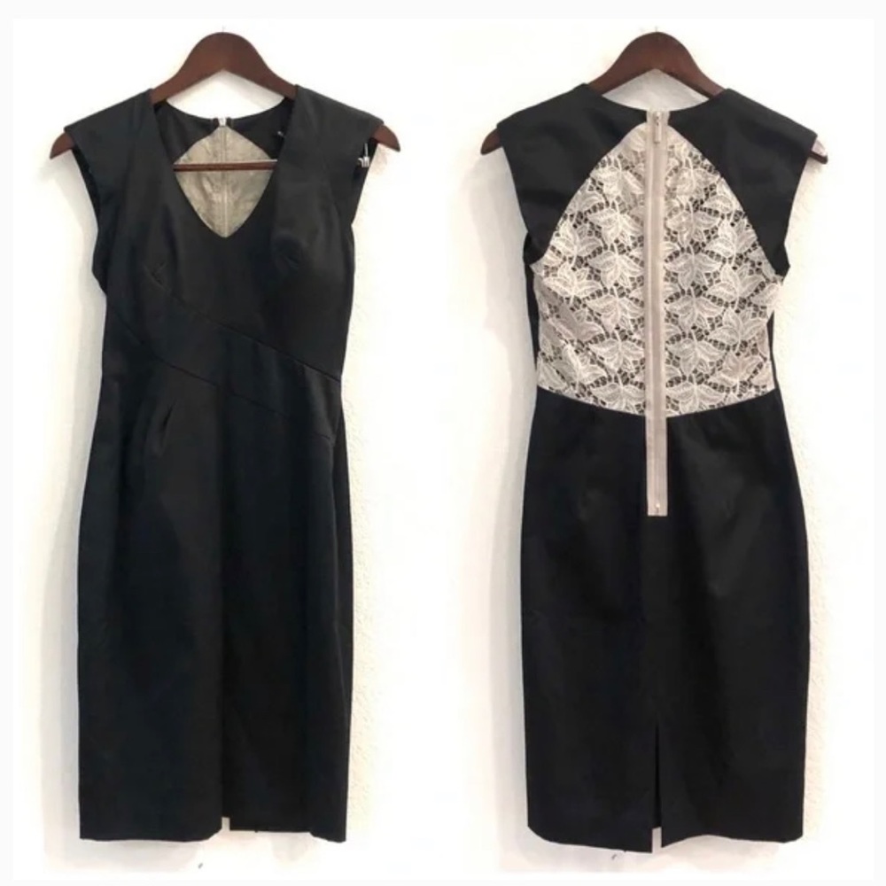 Black Halo Cap Sleeve Navy with Natural Stretch Lace Dress